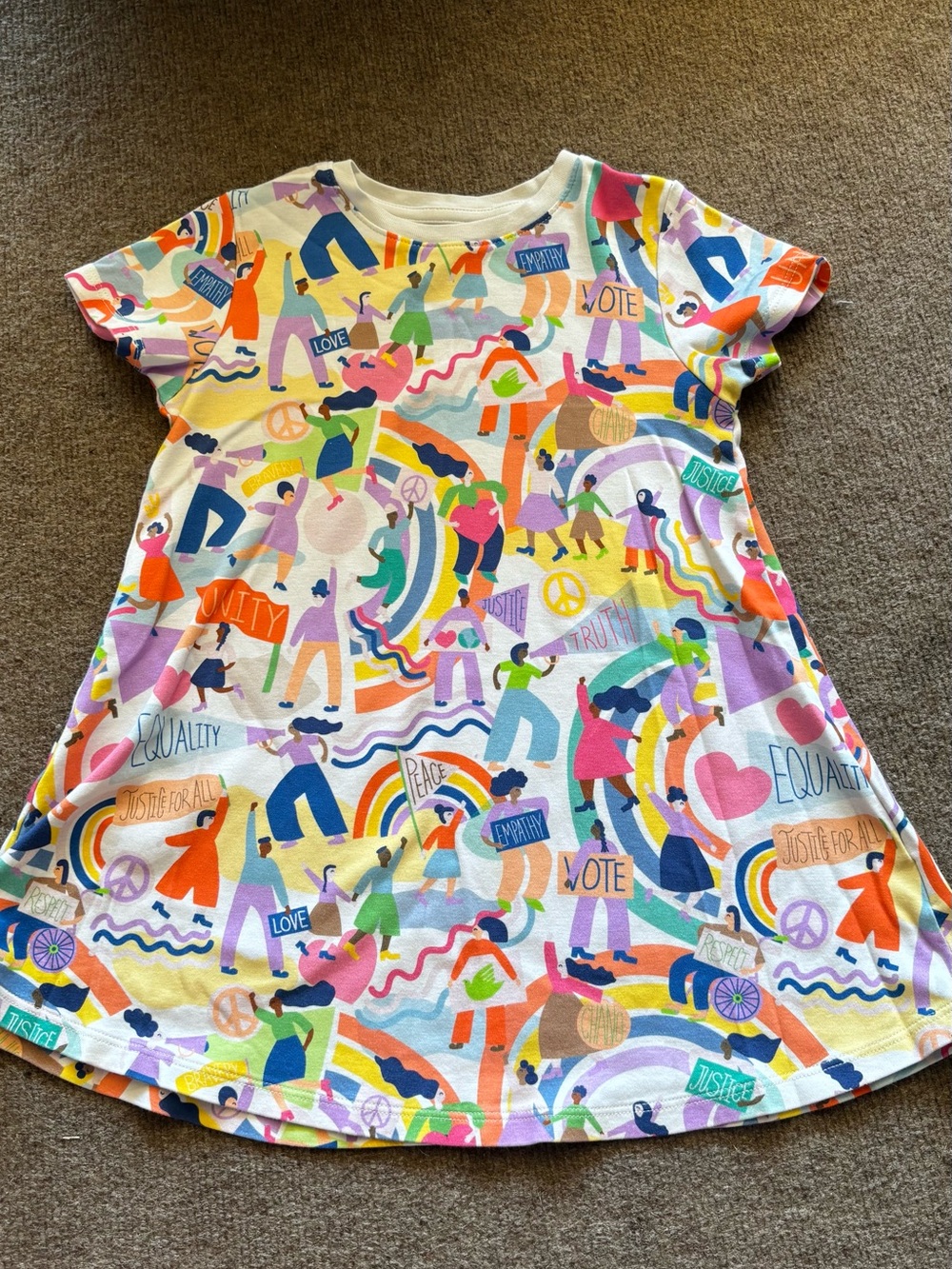 Piccolina Girls Multicolor Justice-Themed Graphic Dress 5T